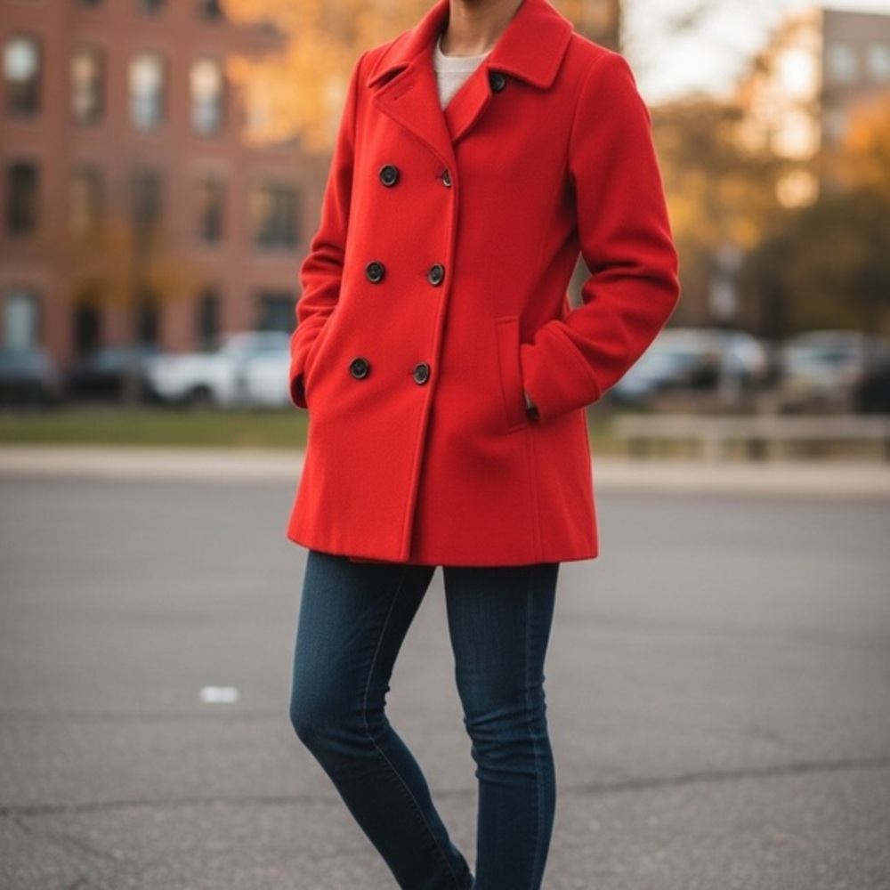 Red Wool Blend Peacoat Jacket Women’s Medium Madeline